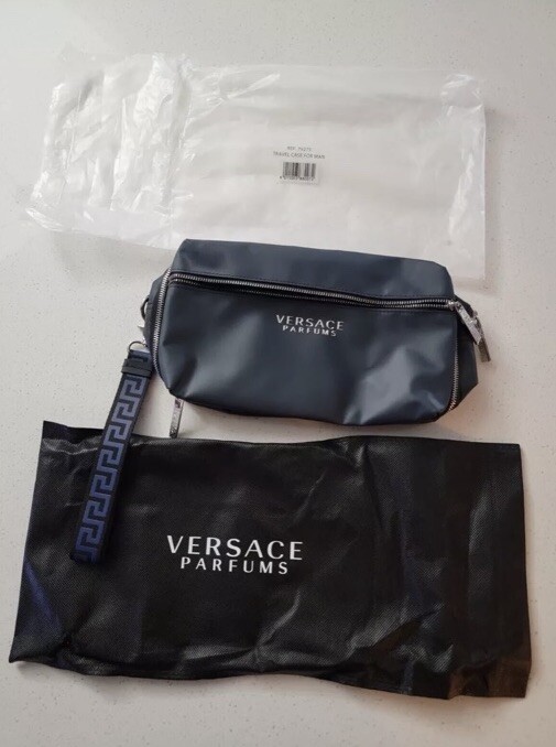 VERSACE PARFUMS Blue / Blac Toiletry Pouch Clutch Bag with Black  