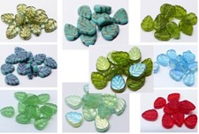 10 (mm) CZECH GLASS LEAF DROP BEADS FOR JEWELLERY MAKING - 10 COLOURS - (30pcs)