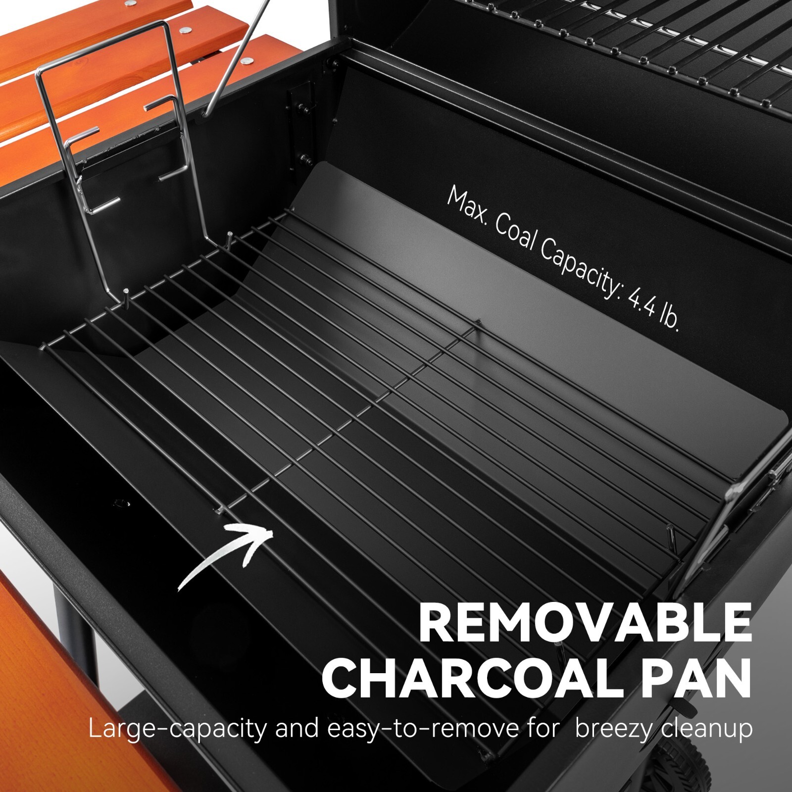 Royal Gourmet Charcoal BBQ Grill with Wooden Front Shelf & Side Shelf Black