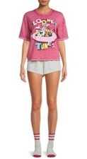 Looney Tunes 2 Piece Pajama Sleepwear Set Shorts, No Socks  Shirt Berry Gray 3X