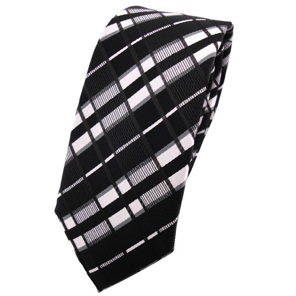 Schmale Tigertie Designer Krawatte Schwarz Anthrazit Silber Grau Gestreift-image