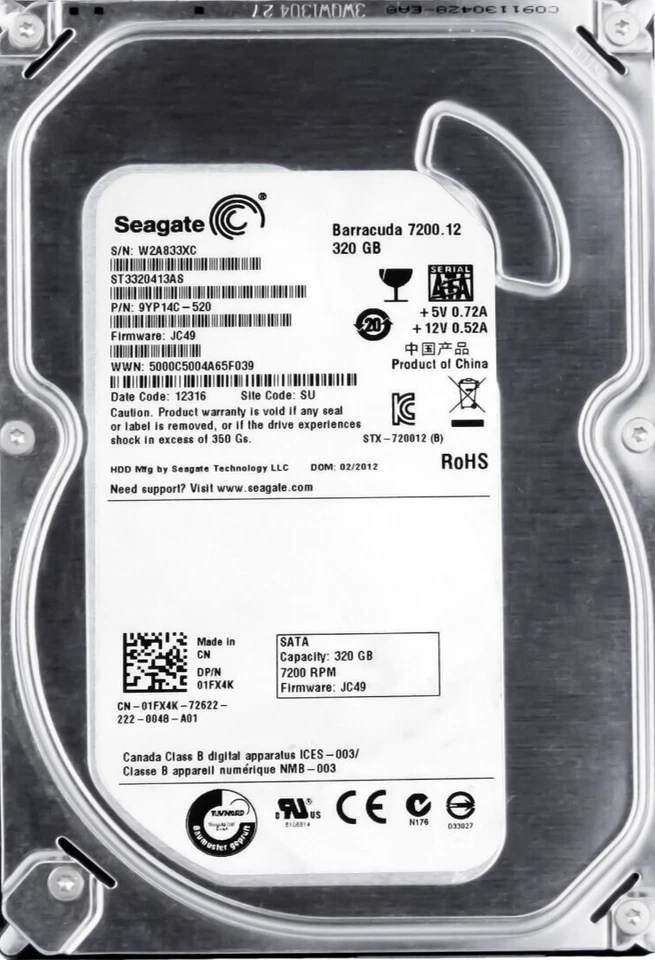 Hard Drive Dell 01FX4K ST3320413AS 320GB 7.2K 16MB SATA III 3.5 " - Image 3 of 3