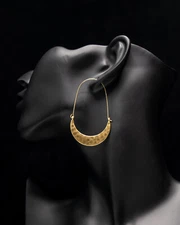 Crescent Moon Hammered Drop Hoop Wire Boho Metal Earrings in Gold