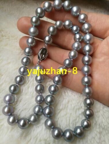 Collier Perles Noires Naturelles De Tahiti 9-10mm - 24 Pouces - Fermoir 14 Carats