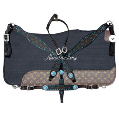 Western Brown Leather Tack Set of Headstall, Breast collar /wither Strap/Pad