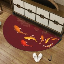 Paillasson Demi-Lune En Polyester Motif Oiseaux Koi Antidérapant Tapis De Sol
