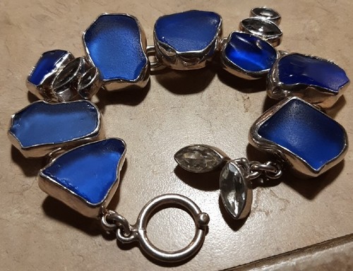 Sterling Echo Of The Dreamer Cobalt Blue Sea Glass And Topaz Bracelet - Picture 4 of 7
