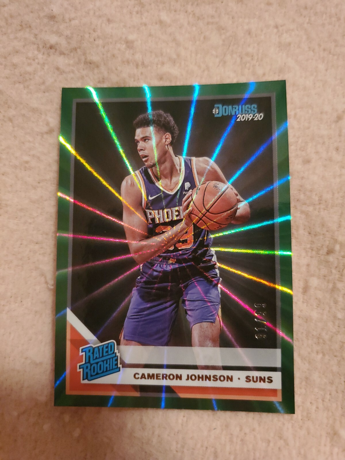 19-20 PANINI DONRUSS CAMERON JOHNSON GREEN HOLO LASER RC 91/99 RATED ROOKIE