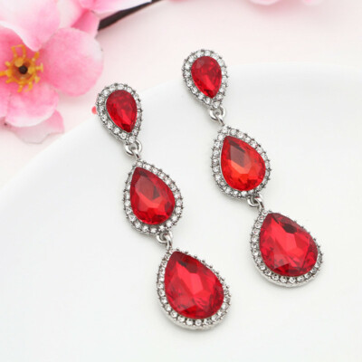 Fashion Women's Silver-tone Austrian Crystal Tear Drop Pear Shape Earrings
