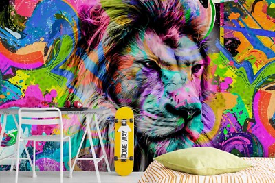 3D Graffiti Der Löwe Runde Farbe Tapete Wandgemälde Fototapete Wandaufkleber 718