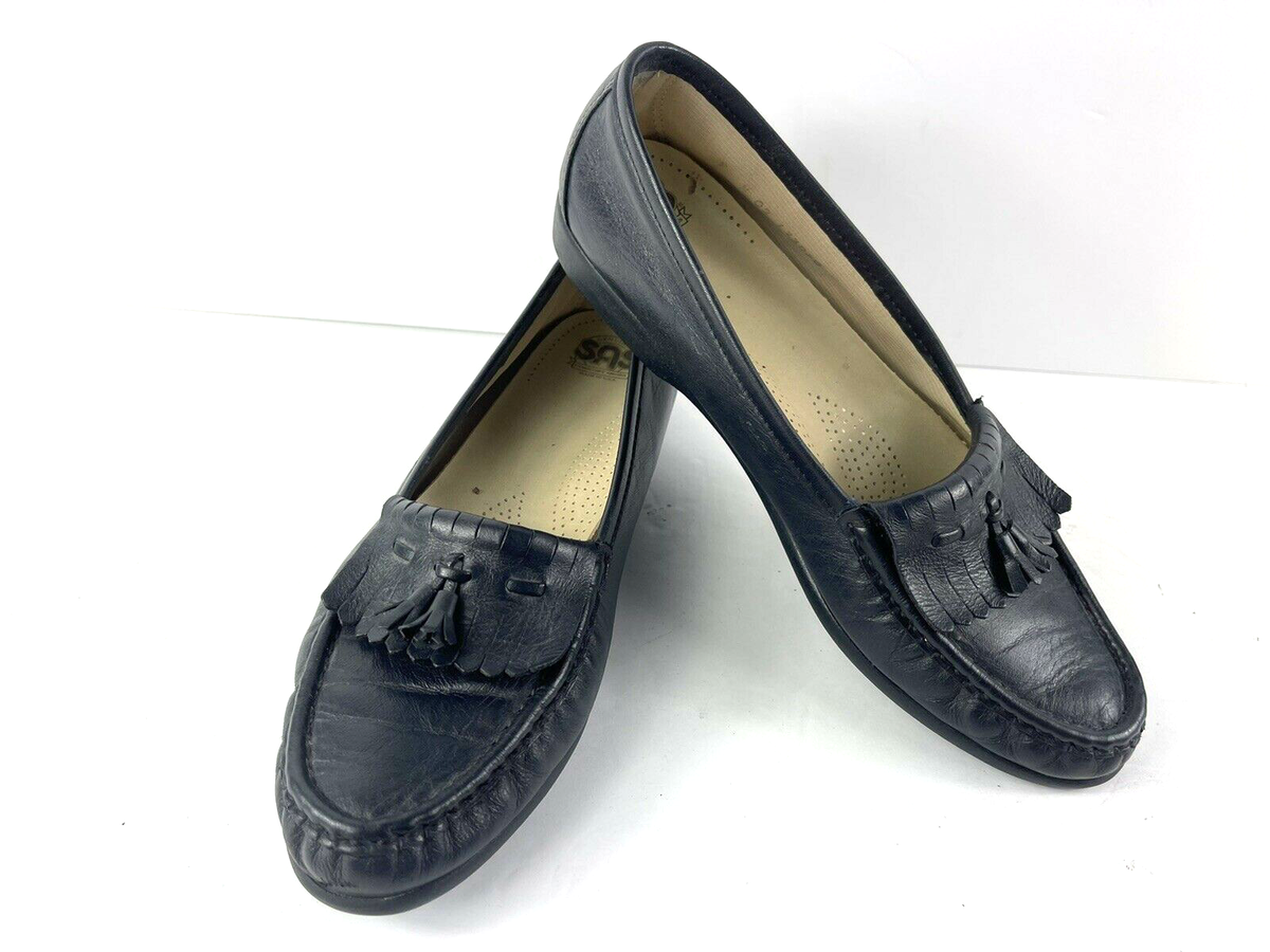 SAS Loafers Women 9.5N Softie Shoes Black Blue Leather 