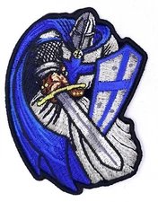 Blue Crusader Templar Knight Cape & Sword Iron On Sew On Patch 3 " X 4 "