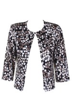 Jessica Howard Black Ivory 3/4-Sleeve Leaf-Print Embellished Jacket 10P