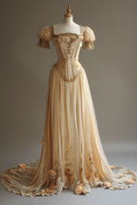 Vintage Short Sleeves Wedding Dresses A Line Champagne Vintage Bridal Gowns