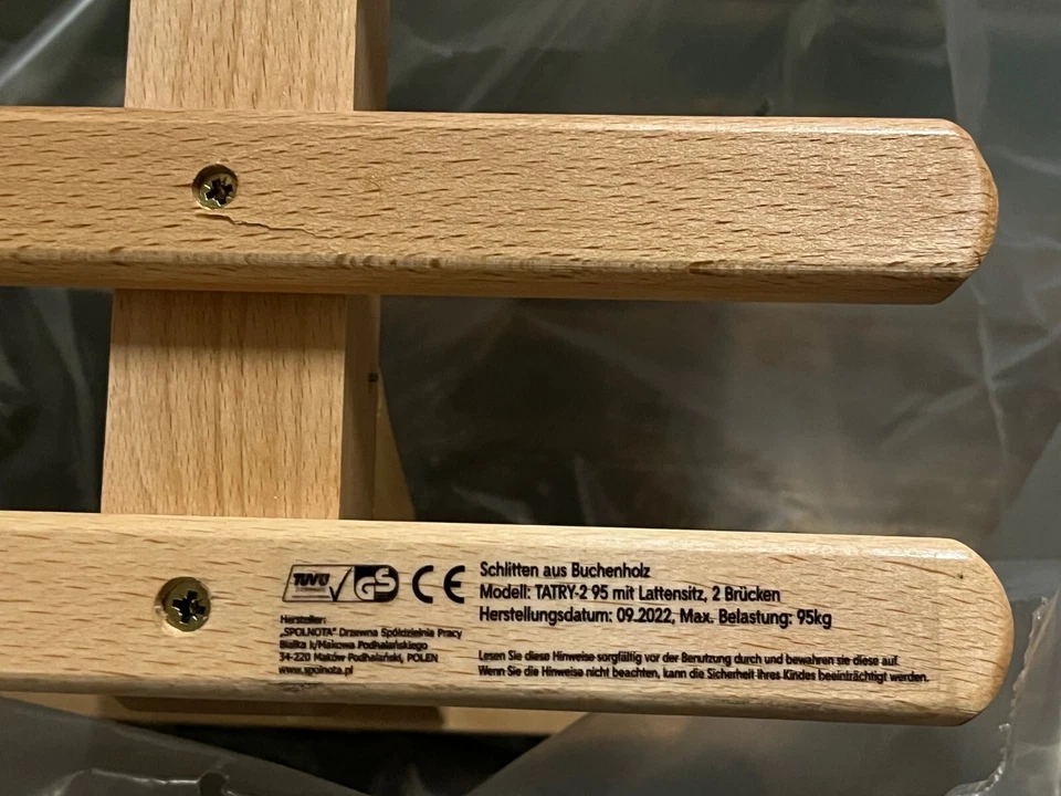 Hörnerrodel Tatry2/110 Länge 110 cm Holzschlitten Schlitten Holz 95kg belastbar - Bild 3 von 3