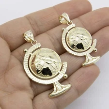 Textured World Globe Pendant Real Solid 10K Yellow Gold All Sizes