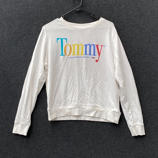 Tommy Hilfiger Womens Crew Neck Sweatshirt White Graphic Multicolour Logo Size S