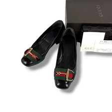 Gucci Horsebit Sherry Line Pumps, Square Toe, Hustler Bit, Black Leather