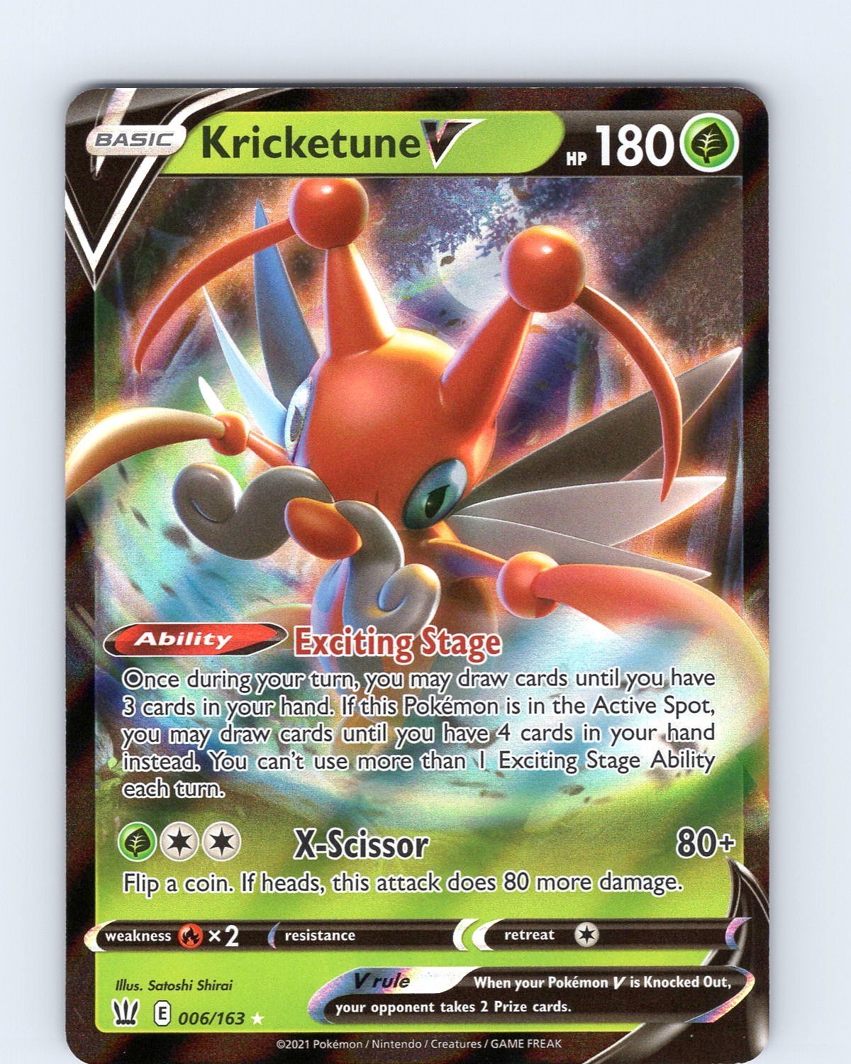 Pokemon TCG Kricketune V SWSH Battle Styles 006/163 Ultra Holo Rare Card NM