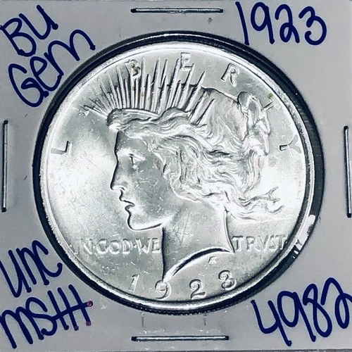 1923 BU UNCIRCULATED SILVER PEACE DOLLAR AUTHENTIC U.S. MINT FREE SHIPPING 4982