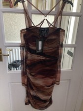 BNWT Pretty Little Things Body Con Dress Open Shoulders Long Chiffon Sleeves 12