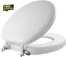 Padded Toilet Seat with Chrome Hinges, Soft Vinyl over Wood Core Seat