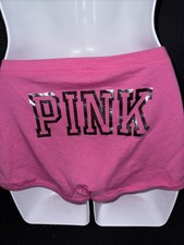 PINK Victoria's Secret Nwt Shine Logo Dorm Boyshort Boy Short Pink Panty L