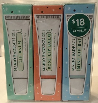 MARIO BADESCU SKIN CARE LIP BALM TRIO ORIGINAL / ROSE / MINT NEW SEALED