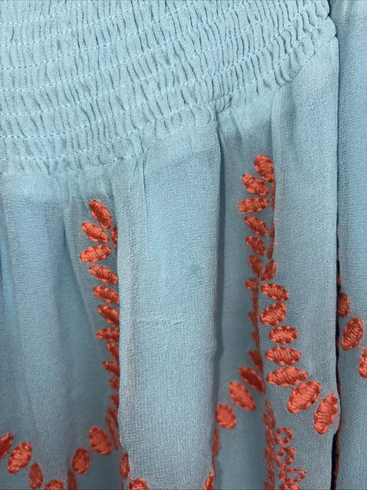 Falda Sundance Mujer Talla XL Azul Seda Bordada Boho Festival Campesino Foto 4 de 4