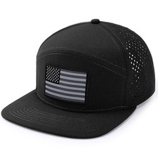 American Flag Baseball Cap, Flat Bill Brim Hat for Men Women, Patriotic Black