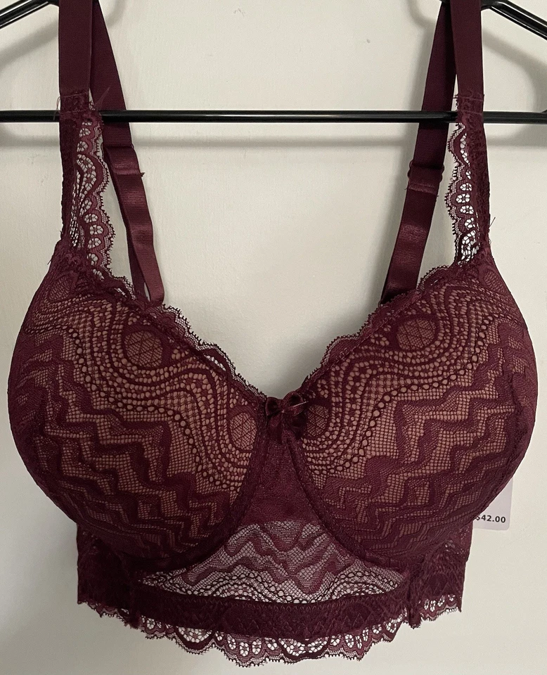 Sujetador Jezebel Encaje Borgoña Talla 40D Con Aros Ligeramente Acolchado Nuevo Con Etiquetas Foto 4 de 4