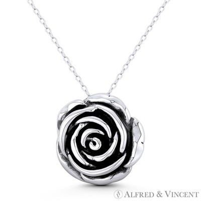 Rose Blume Liebe & Romantik Charm oxidiert 925 Sterling Silber 3D 21x22mm Anhänger