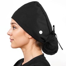 Ponytail Scrub Caps Women with Button, Satin Lined Nurse Caps for Women Adjus...