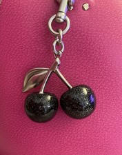 Silver Tone Black Silver Sparkle Extra Large Cherry Purse Charm/Keychain