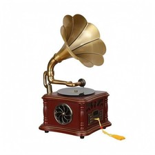 Phonograph-Style Speaker Ornate Grille Home Audio Decorative for Music Playback