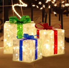 3 Pack Christmas Lighted Boxes 70 LED Light up Decorations Lighted Gift Boxes...