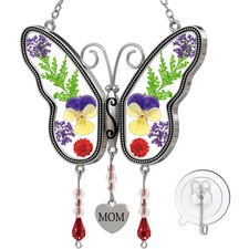 Butterfly Suncatcher Mom Gifts Stained Glass Sun Catchers Pressed Flower Wings
