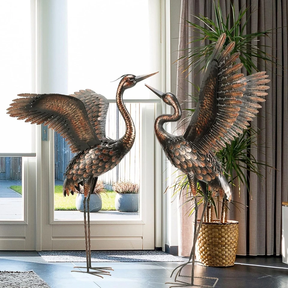 Elegant 46'' Metal Heron Crane Garden Statues - Stunning Outdoor Yard Art - Image 4 of 4