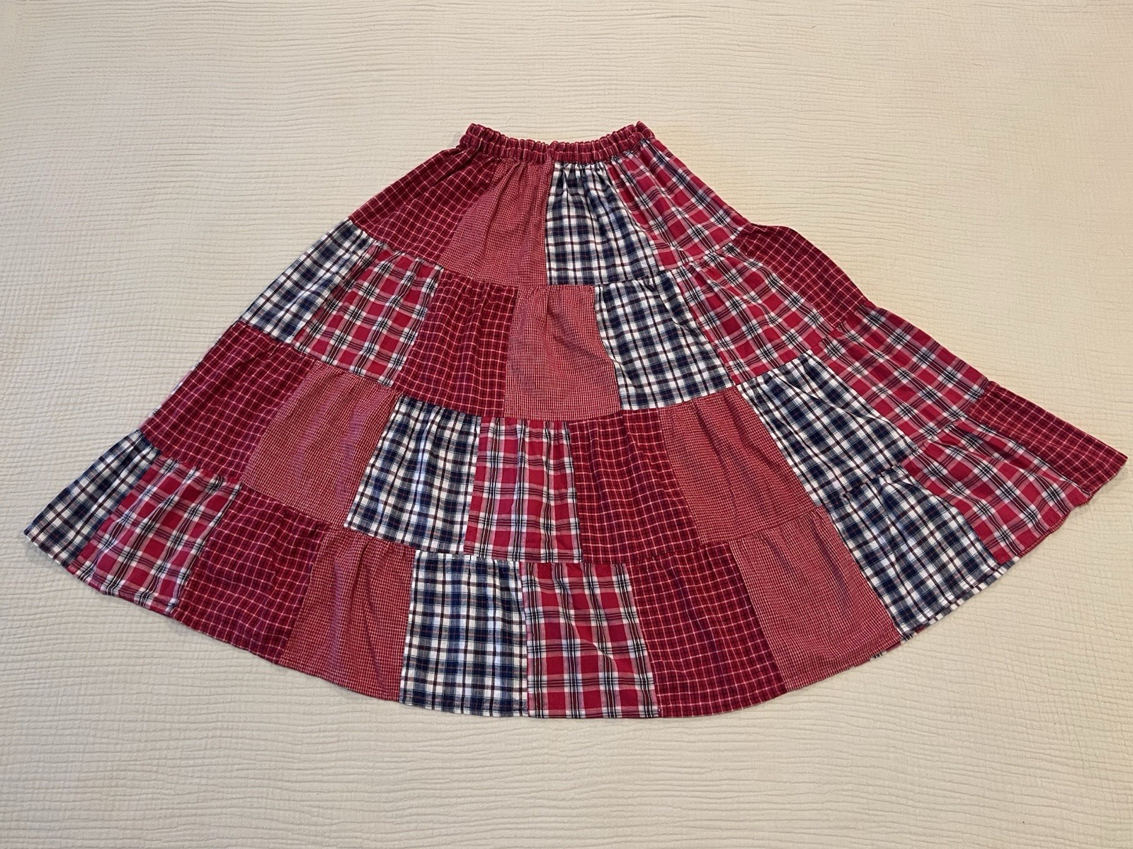 Bridgewater Patchwork Skirt Red Plaid Tiered Cott… - image 9