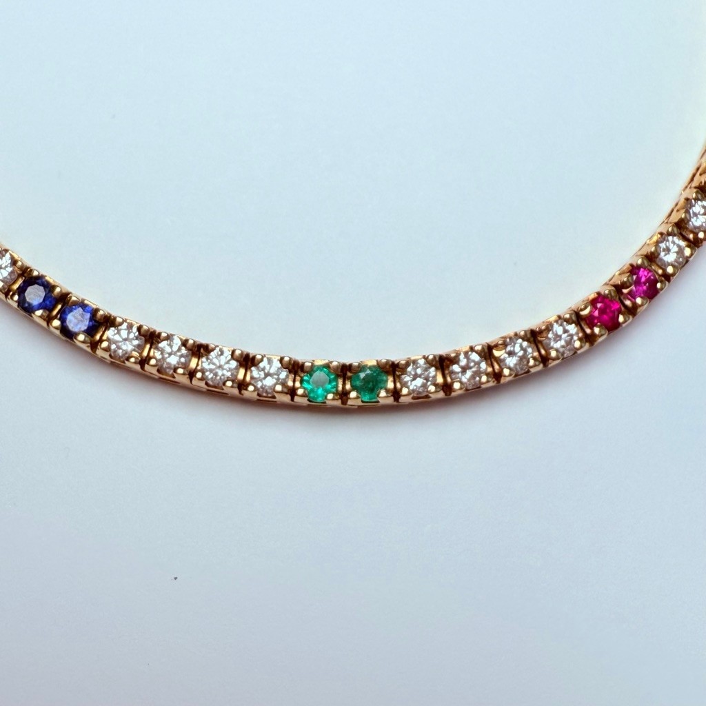 Estate 14K Solid Yellow Gold Diamond, Ruby, Emera… - image 5