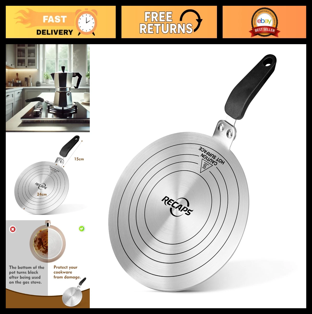 9.45" Stainless Steel Induction Adapter Plate for Electric Gas Cooktop, Heater D
Opens in a new wind