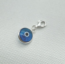 925 Sterling Silver Blue Evil Eye Charm 10mm Protection Pendant Lobster Claps