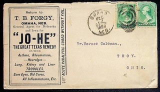 Jo He Texas Remedy Quack Medicine Postal Cover T.B. Forgy Agent Nebraska 1889