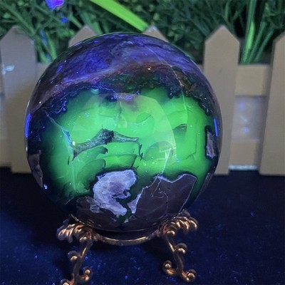 0.9LB 3'' Natural Fluorescent Agate Sphere Ball Crystal Quartz Mineral UV Reiki