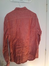 Tommy Hilfiger Men  s L Red Solid Cotton Woven LS Button-Up Point Collar Pockets