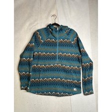 The North Face Womens XL Quarter Zip Fleece Hoodie Teal Fair Isle Pullover 3496
