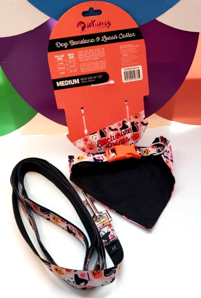 Halloween Whimsy Collection Dog Collar Bandana & Leash Toile Trouble M 14in-20in - Image 2 of 4
