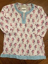 Pottery Barn Kids Baby Girls Beach Cover Up Size 6-12 Months White Pink Seahorse