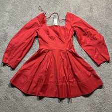 Maeve Anthropologie Dress Womens Small Red Long Sleeve Mini Square Neck Pleated