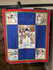 Christmas Snowmen Panel Throw Lap Quilt 51  X 44,  Excellent, Free Shipping 
